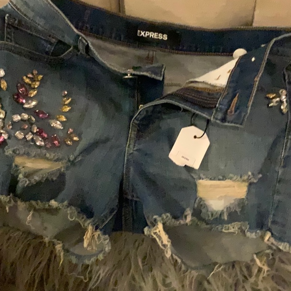 Express Jeweled High Rise Shortie Shorts
